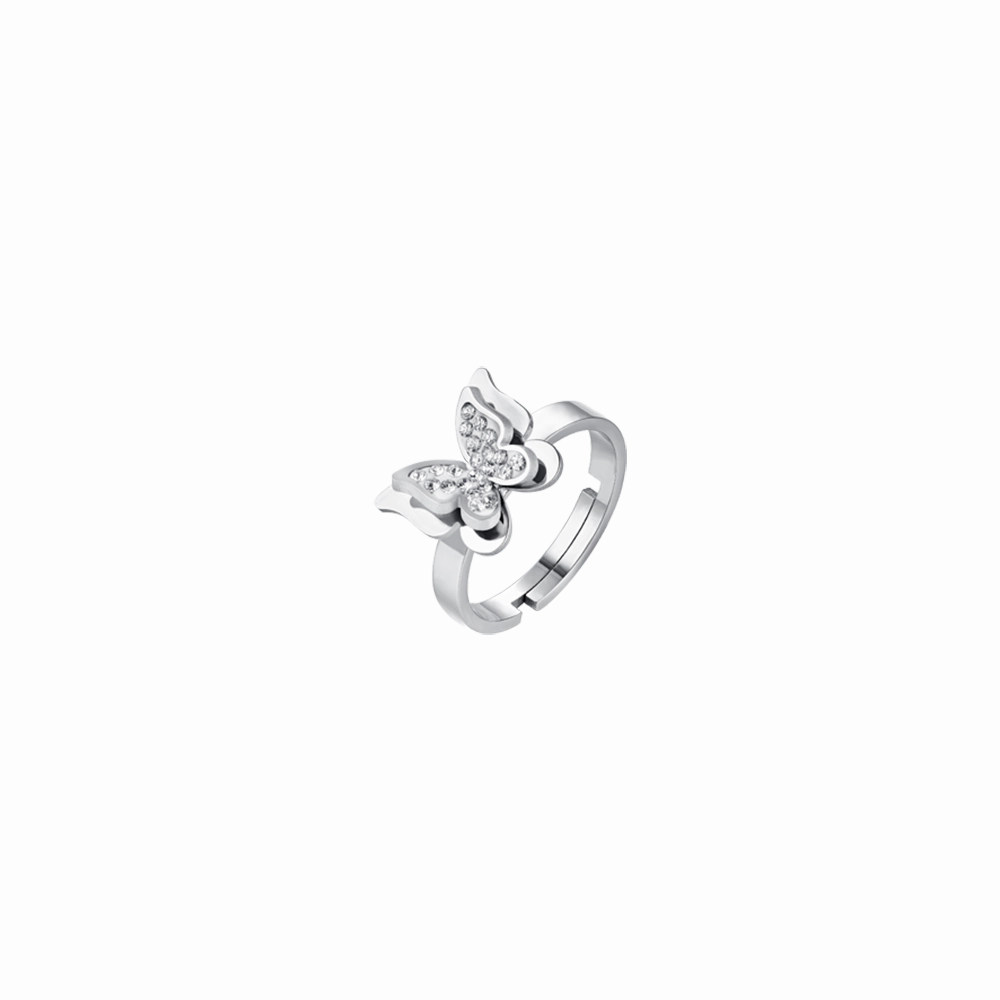 Luca Barra Ladies Steel Butterfly Ring with White Crystals fashion-jewelry  