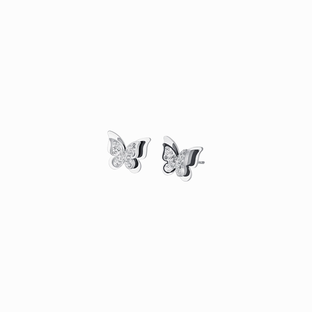 Luca Barra Ladies Steel Earrings With Butterflies With White Crystals fashion-jewelry  