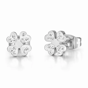 Luca Barra Ladies Steel Earrings with Four-Leaf Clover and Crystals fashion-jewelry  