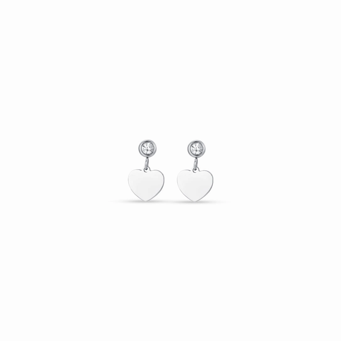 Luca Barra Ladies Steel Earrings with Heart and White Zircon fashion-jewelry  