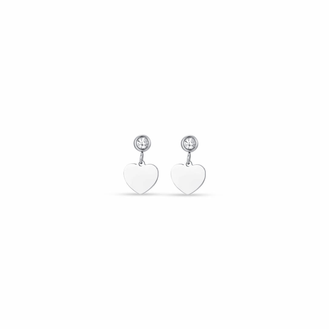 Luca Barra Ladies Steel Earrings with Heart and White Zircon 