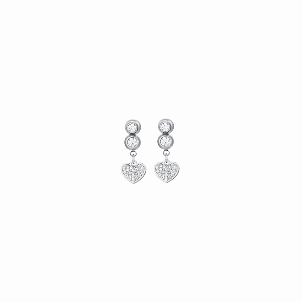 Luca Barra Ladies Steel Earrings With Hearts And White Crystals fashion-jewelry  