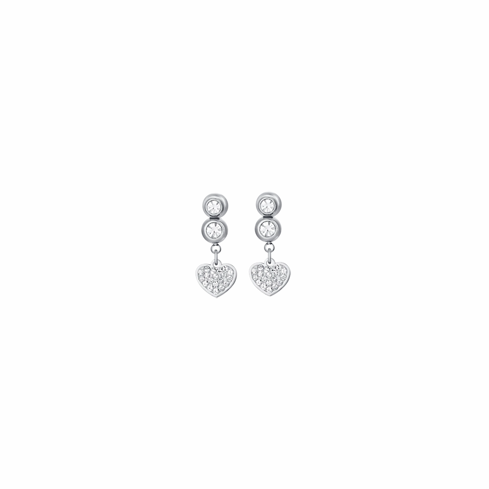 Luca Barra Ladies Steel Earrings With Hearts And White Crystals 