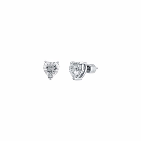 Luca Barra Ladies Steel Earrings with White Heart-Shaped Crystals 