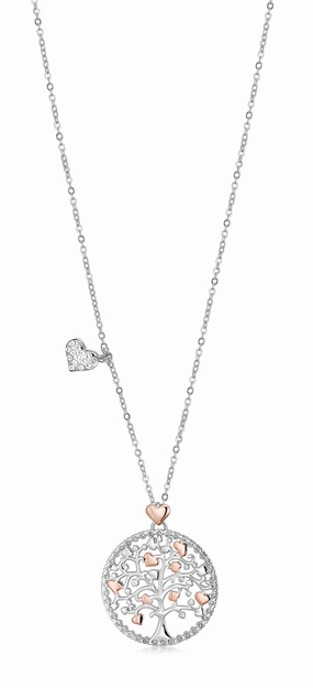 Luca Barra Ladies Steel Necklace Tree of Life with Rose Hearts fashion-jewelry  