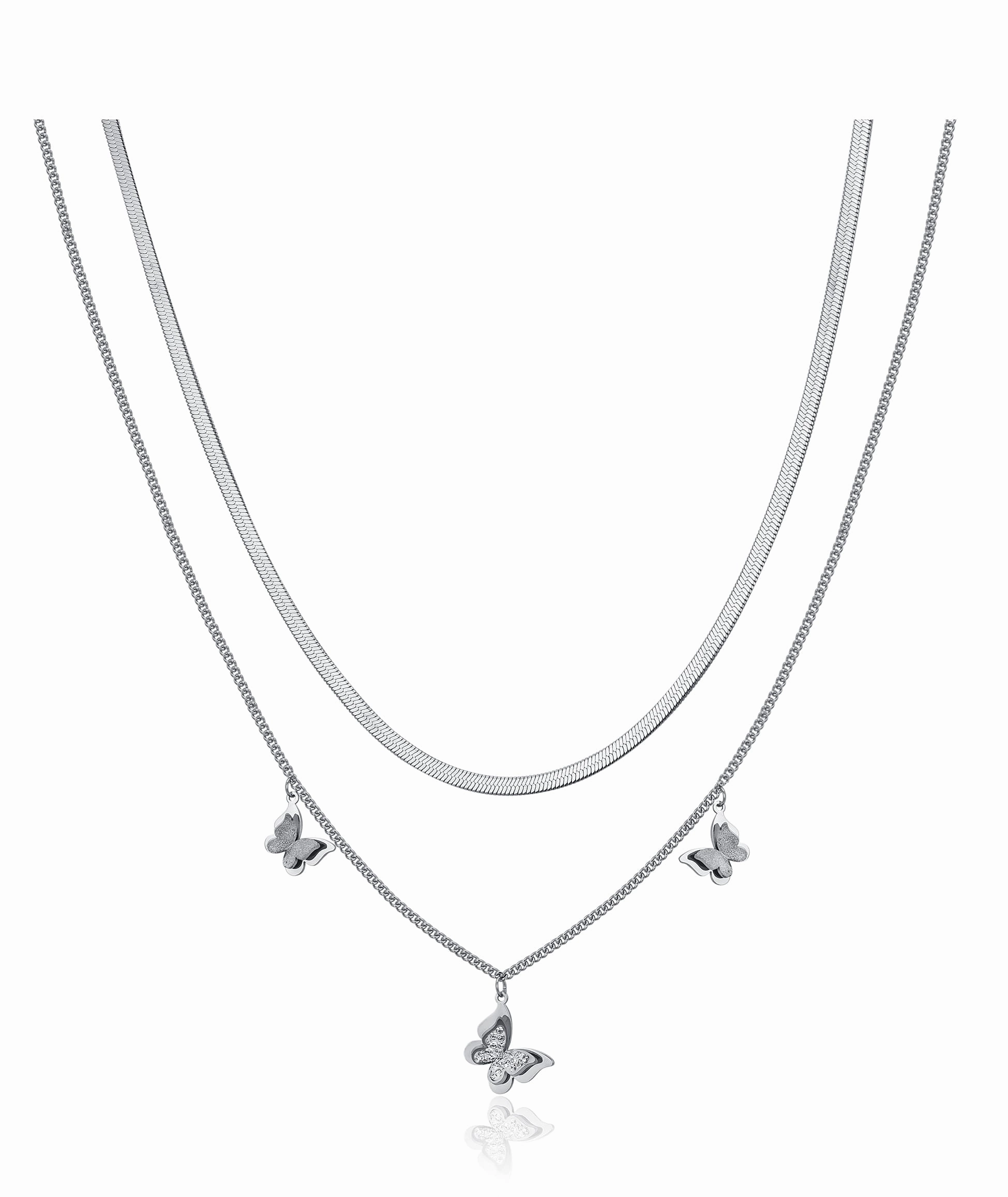 Luca Barra Ladies Steel Necklace With Butterflies and White Crystals fashion-jewelry  
