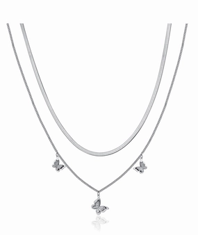 Luca Barra Ladies Steel Necklace With Butterflies and White Crystals fashion-jewelry  