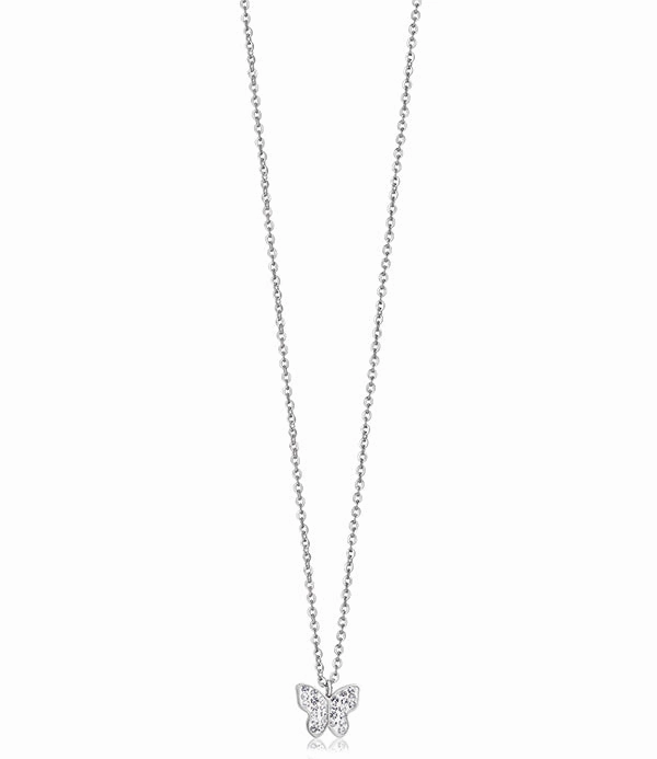 Luca Barra Ladies Steel Necklace with Butterfly and White Crystals fashion-jewelry  
