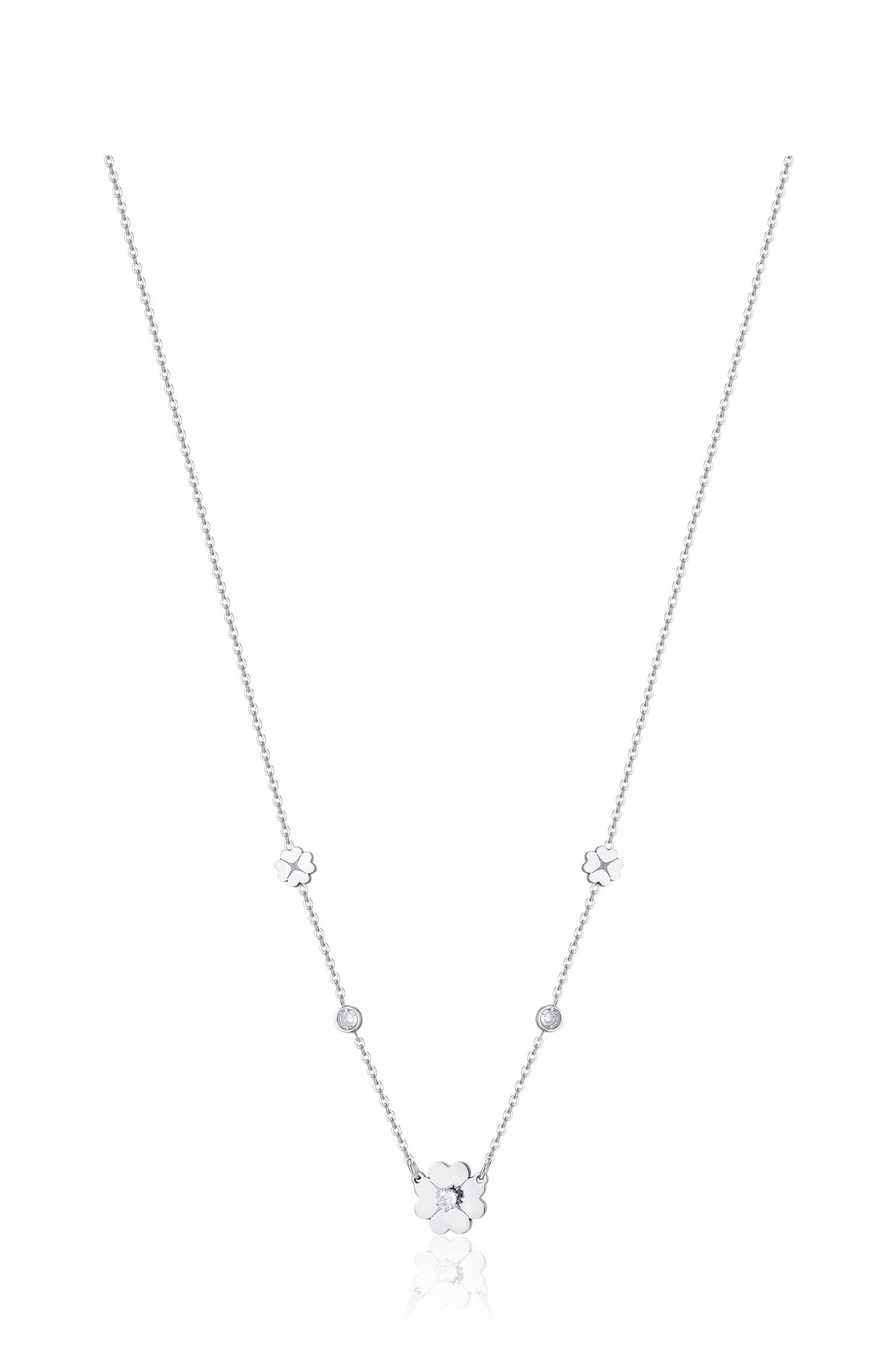 Luca Barra Ladies Steel Necklace with Four-Leaf Clover and Zirconia fashion-jewelry  