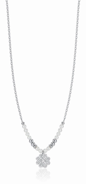Luca Barra Ladies Steel Necklace With Pearls And Court Leaf fashion-jewelry  