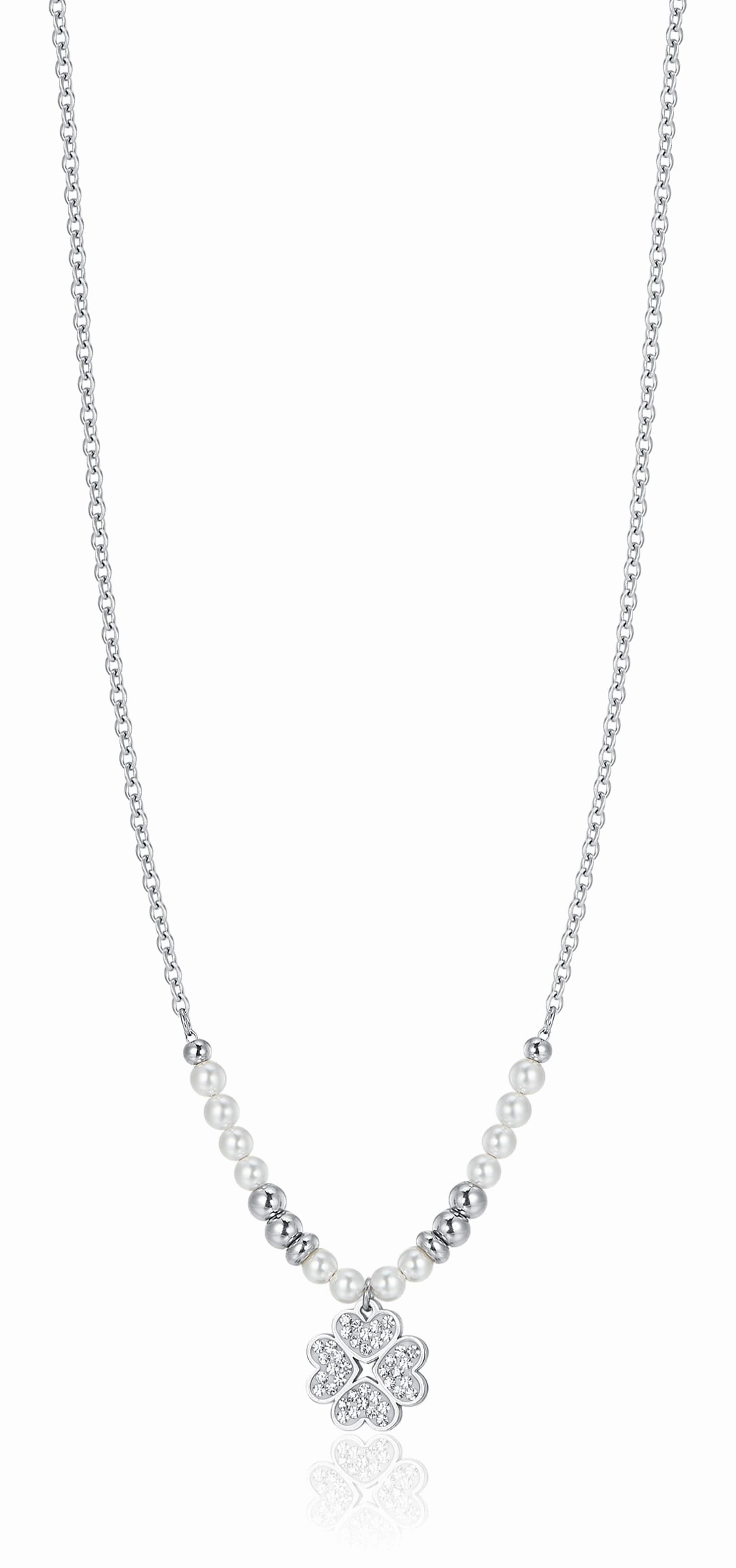 Luca Barra Ladies Steel Necklace With Pearls And Court Leaf fashion-jewelry  
