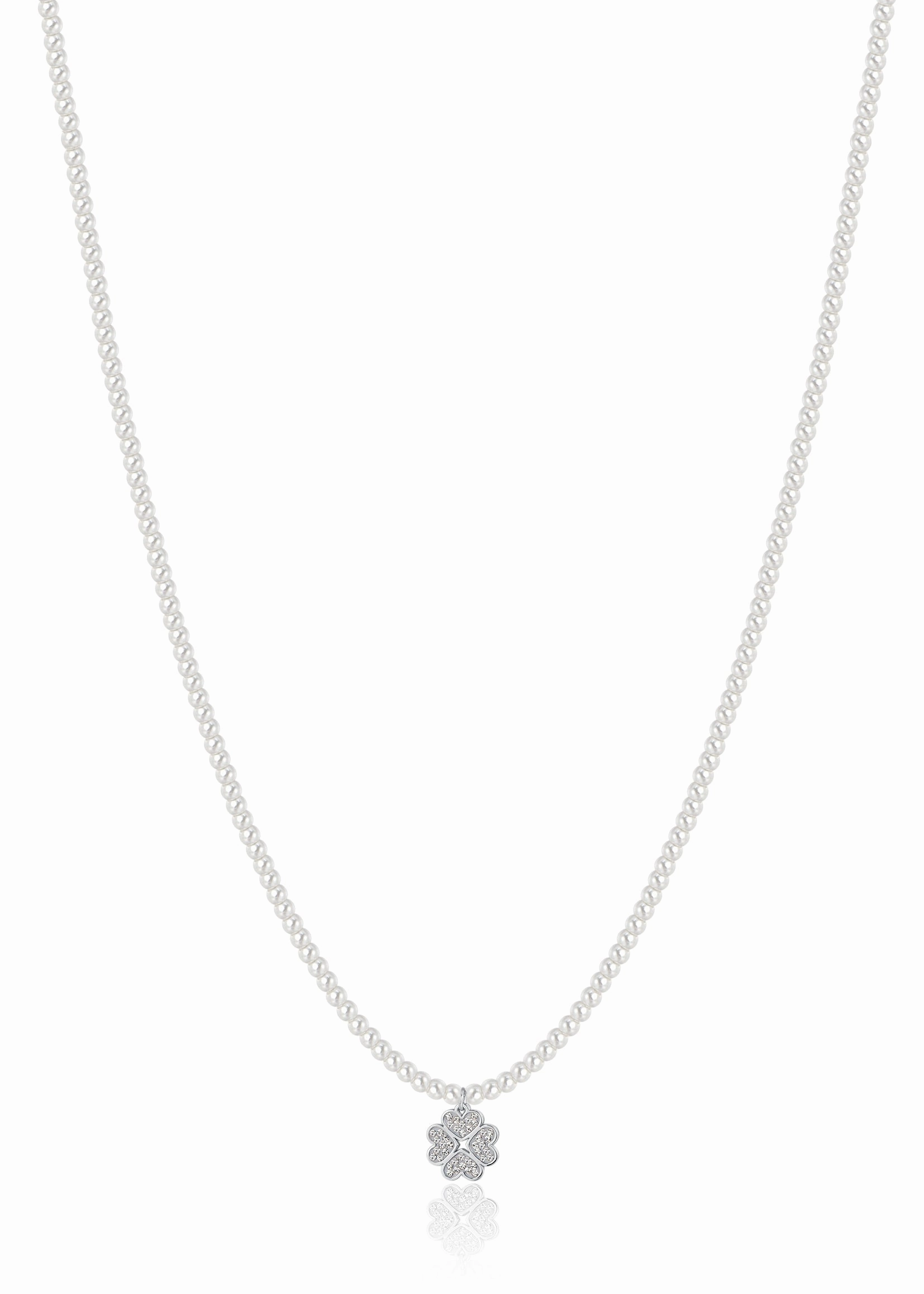 Luca Barra Ladies Steel Necklace with Pearls and Four-Leaf Clover fashion-jewelry  