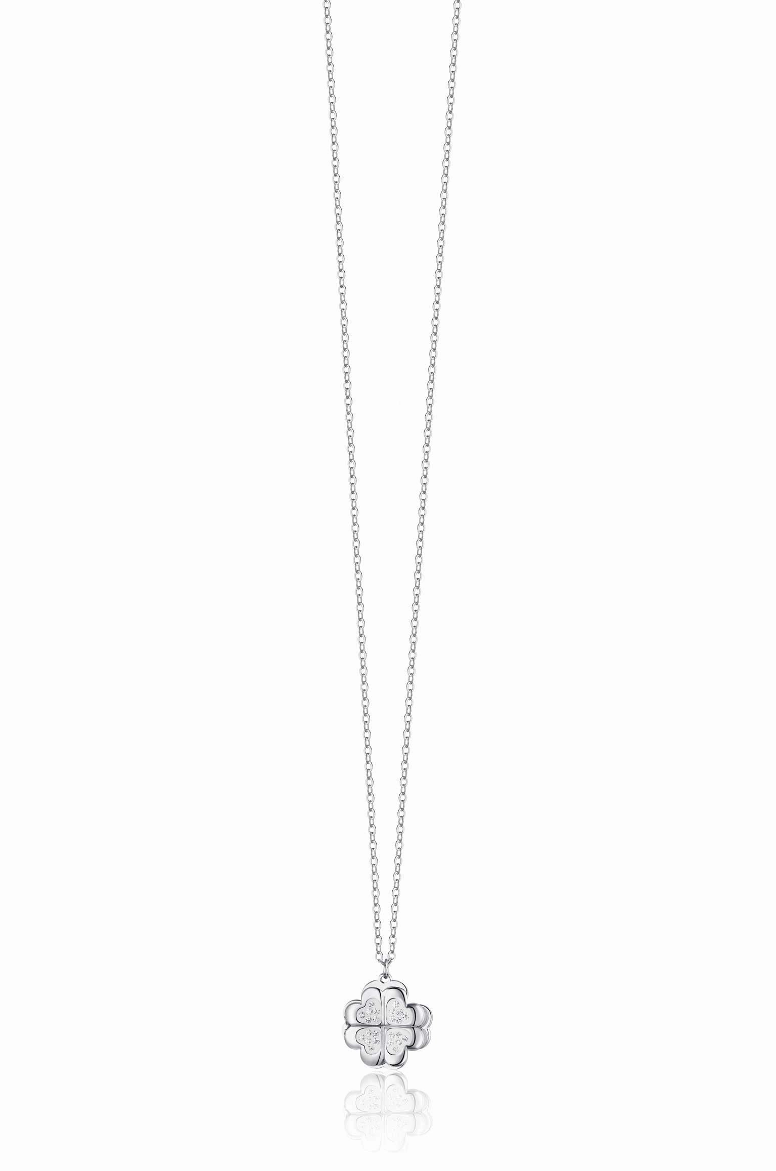 Luca Barra Ladies Steel Necklace with Rotating Four-Leaf Clover fashion-jewelry  