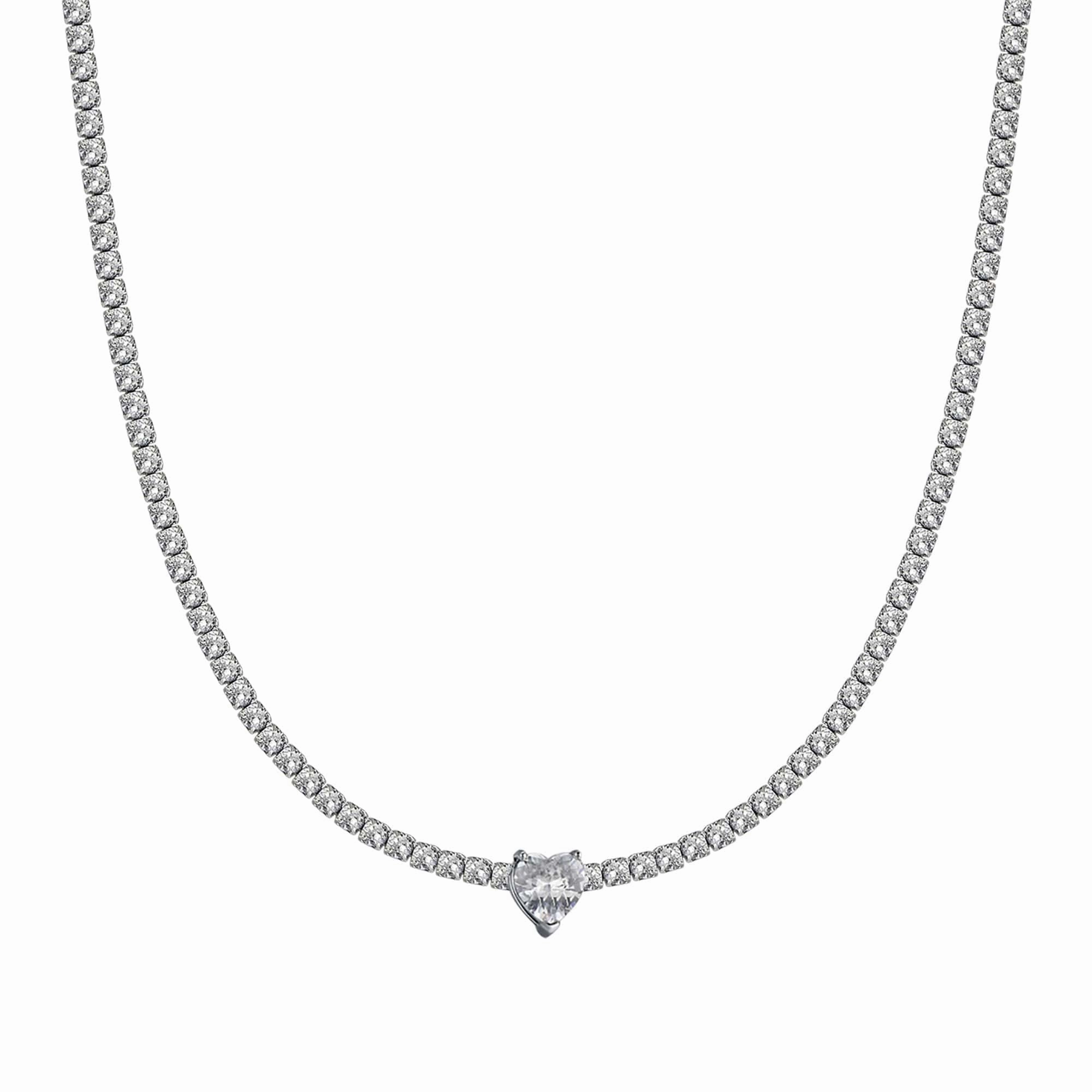 Luca Barra Ladies Steel Necklace With White Crystals And Crystal Heart fashion-jewelry  