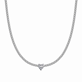 Luca Barra Ladies Steel Necklace With White Crystals And Crystal Heart fashion-jewelry  