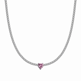 Luca Barra Ladies Steel Necklace With White Crystals And Pink Crystal Heart fashion-jewelry  