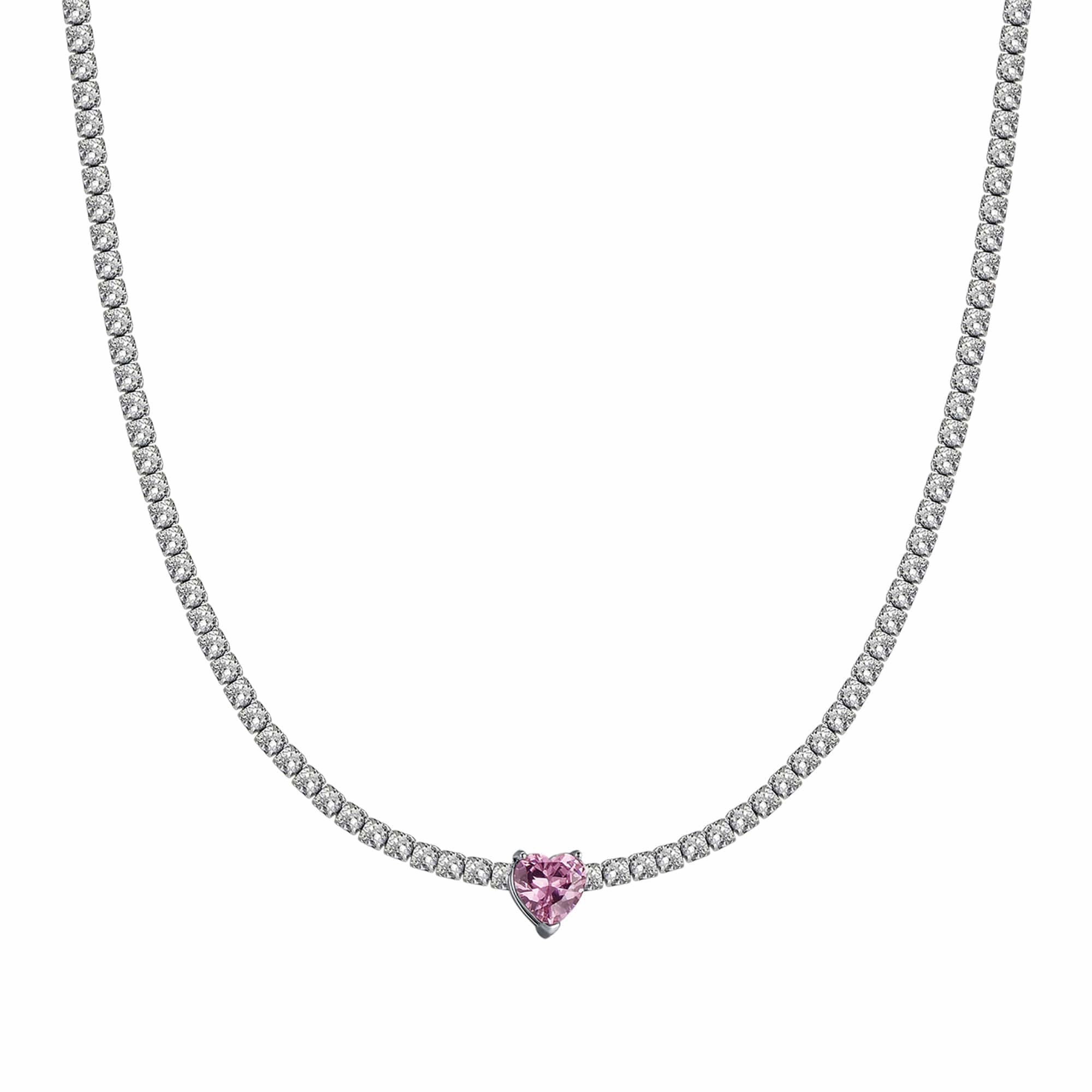 Luca Barra Ladies Steel Necklace With White Crystals And Pink Crystal Heart fashion-jewelry  