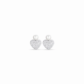 Luca Barra Ladies Steel Pearl And Heart Earrings 