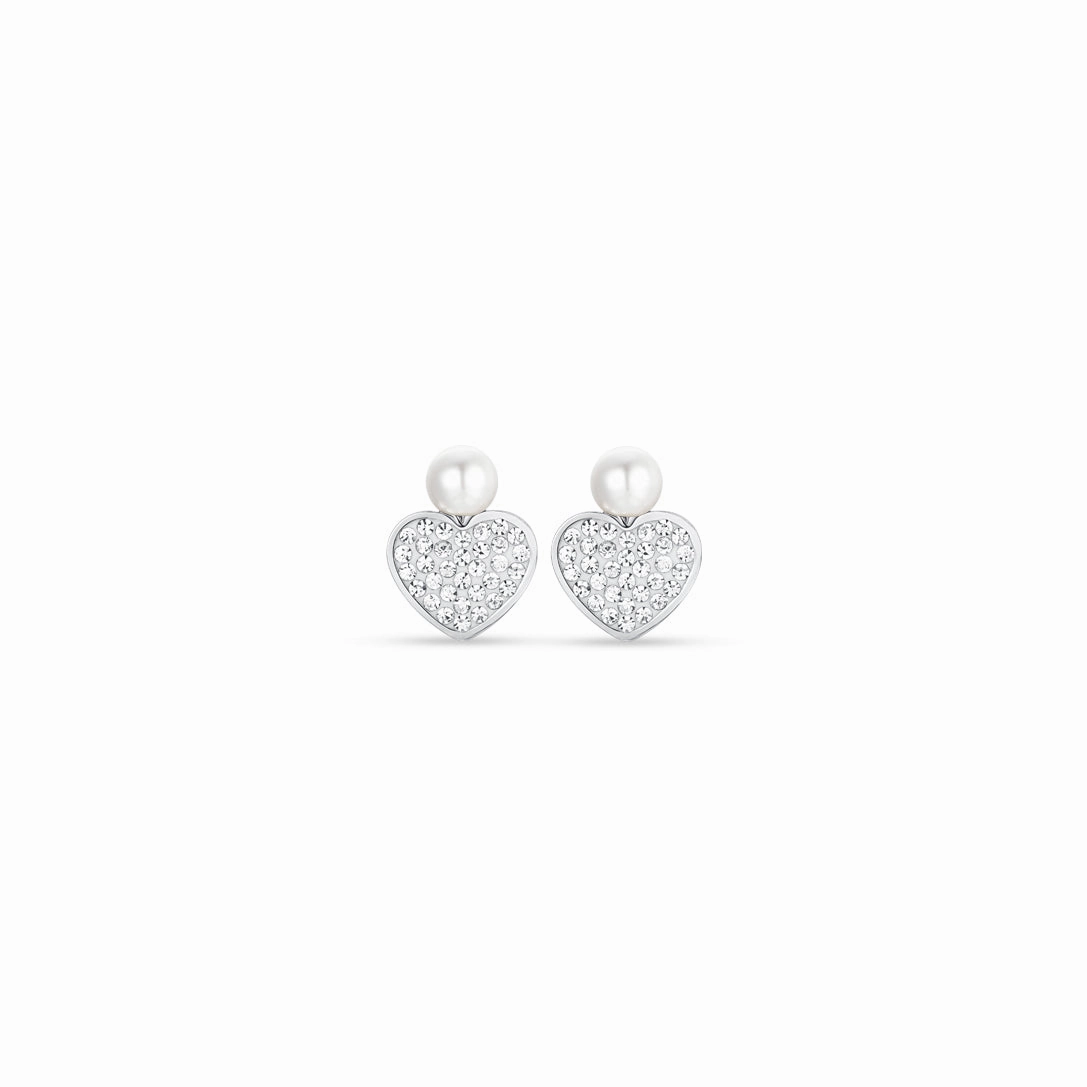 Luca Barra Ladies Steel Pearl And Heart Earrings 