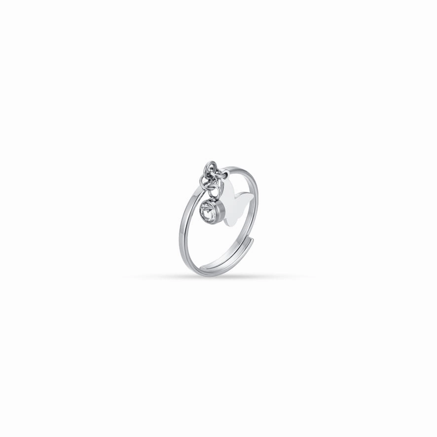 Luca Barra Ladies Steel Ring with Butterfly and White Crystal fashion-jewelry  