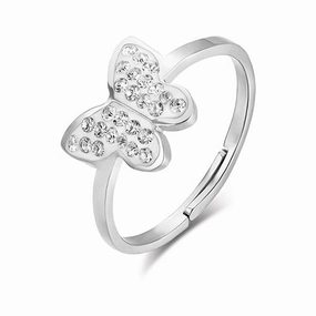 Luca Barra Ladies Steel Ring with Butterfly and White Crystals C Size: M fashion-jewelry  