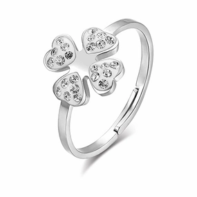 Luca Barra Ladies Steel Ring with Court Leaf and White Crystals C Size: M fashion-jewelry  