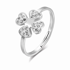 Luca Barra Ladies Steel Ring with Court Leaf and White Crystals C Size: S fashion-jewelry  