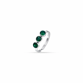 Luca Barra Ladies Steel Ring with Green Crystals Adjustable Size fashion-jewelry  