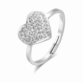Luca Barra Ladies Steel Ring with Heart and White Crystals C Size: M fashion-jewelry  
