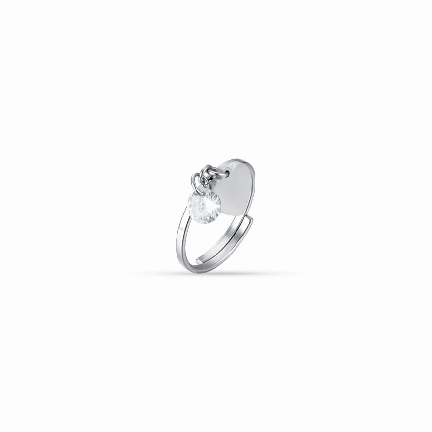 Luca Barra Ladies Steel Ring with Heart and White Zircon fashion-jewelry  