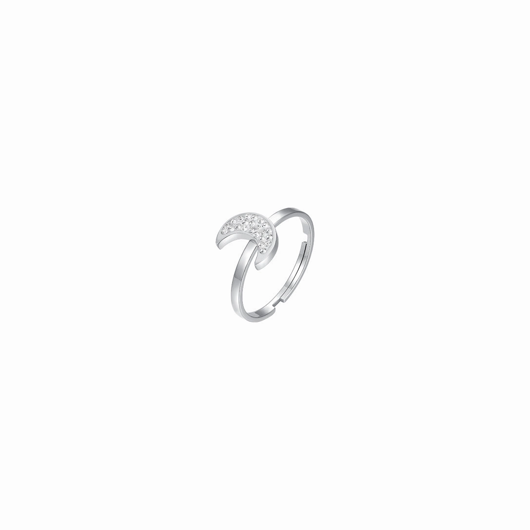 Luca Barra Ladies Steel Ring with Moon and White Crystals fashion-jewelry  