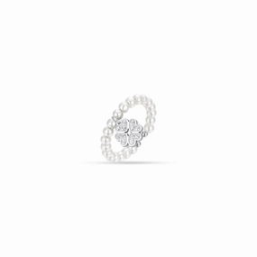 Luca Barra Ladies Steel Ring with Pearls and Four-Leaf Clover fashion-jewelry  