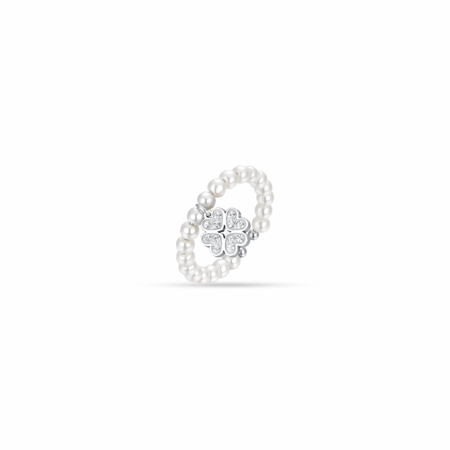 Luca Barra Ladies Steel Ring with Pearls and Four-Leaf Clover fashion-jewelry  