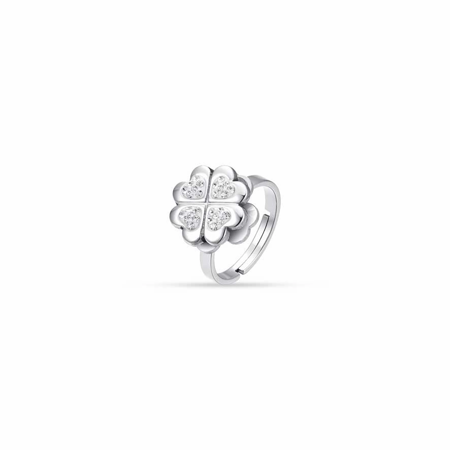 Luca Barra Ladies Steel Ring with Spinning Four-Leaf Clover Adjustable Size fashion-jewelry  