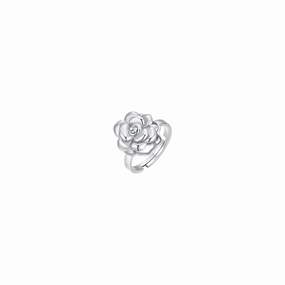 Luca Barra Ladies Steel Ring with Spinning Rose and White Crystal Adjustable Size fashion-jewelry  