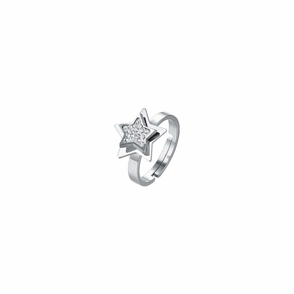 Luca Barra Ladies Steel Ring with Star and White Crystals fashion-jewelry  