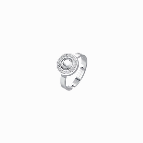 Luca Barra Ladies Steel Ring with White Crystal Element and White Crystals fashion-jewelry  