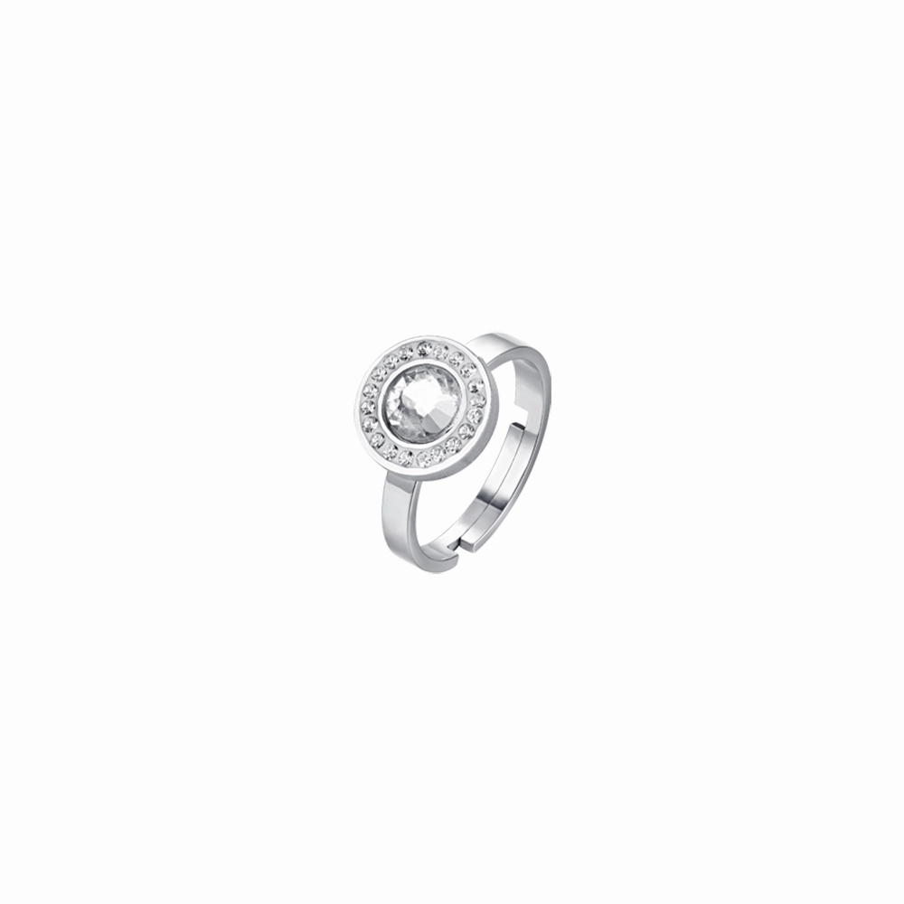 Luca Barra Ladies Steel Ring with White Crystal Element and White Crystals fashion-jewelry  