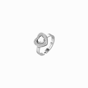 Luca Barra Ladies Steel Ring with White Crystal Heart and White Crystals fashion-jewelry  