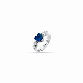 Luca Barra Ladies Steel Ring with White Crystals and Blue Crystal Heart fashion-jewelry  