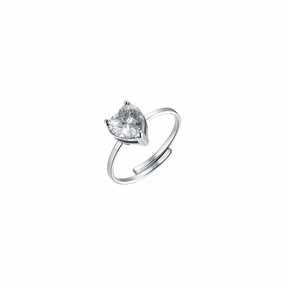 Luca Barra Ladies Steel Ring with White Heart-Shaped Crystal fashion-jewelry  
