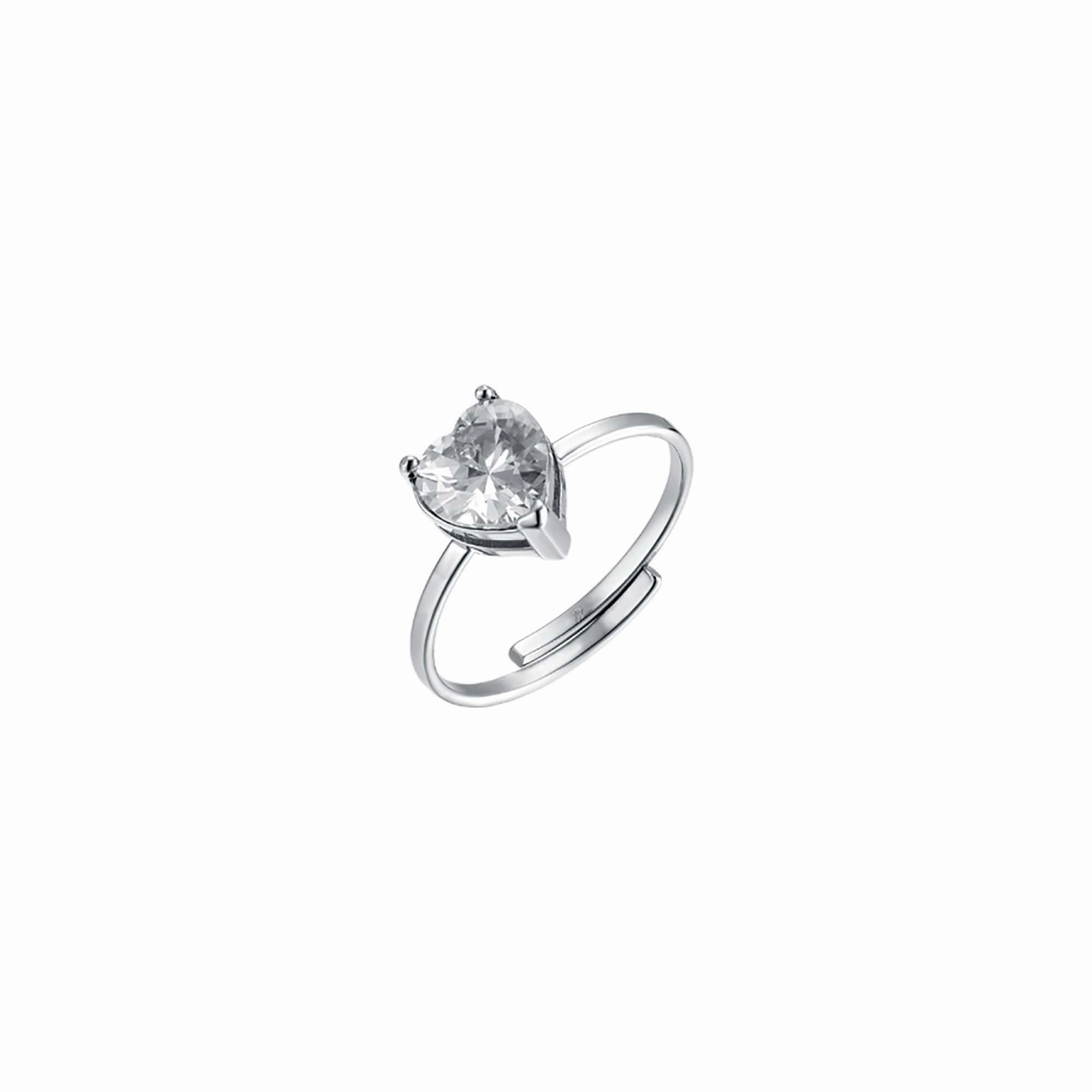 Luca Barra Ladies Steel Ring with White Heart-Shaped Crystal fashion-jewelry  