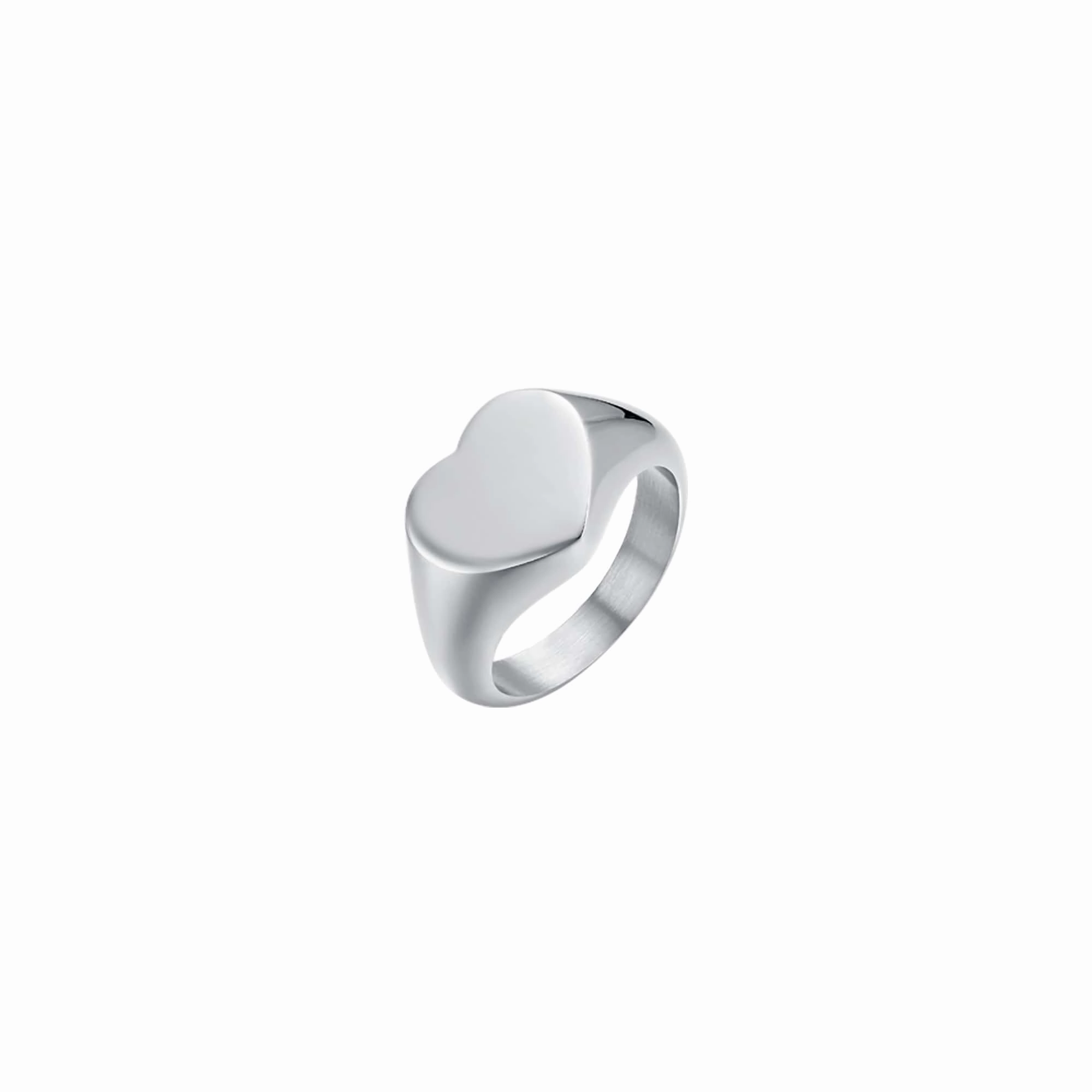 Luca Barra Ladies Steel Signet Ring with Heart C Size 10 fashion-jewelry  