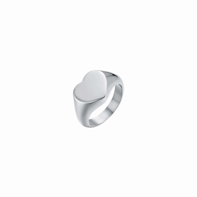 Luca Barra Ladies Steel Signet Ring with Heart C Size 14 fashion-jewelry  