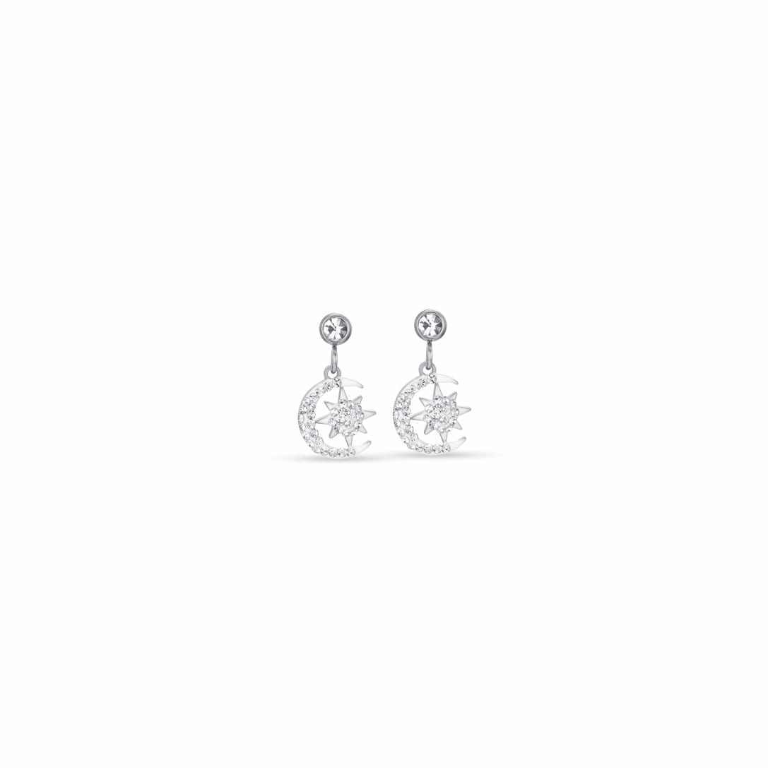 Luca Barra Ladies Steel Star and Moon Earrings 