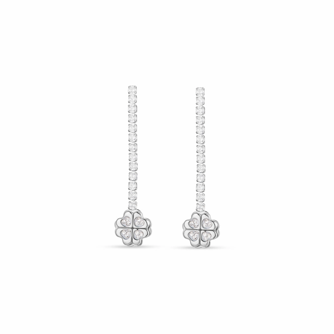Luca Barra Ladies steel tennis earrings with rotating four-leaf clover fashion-jewelry  