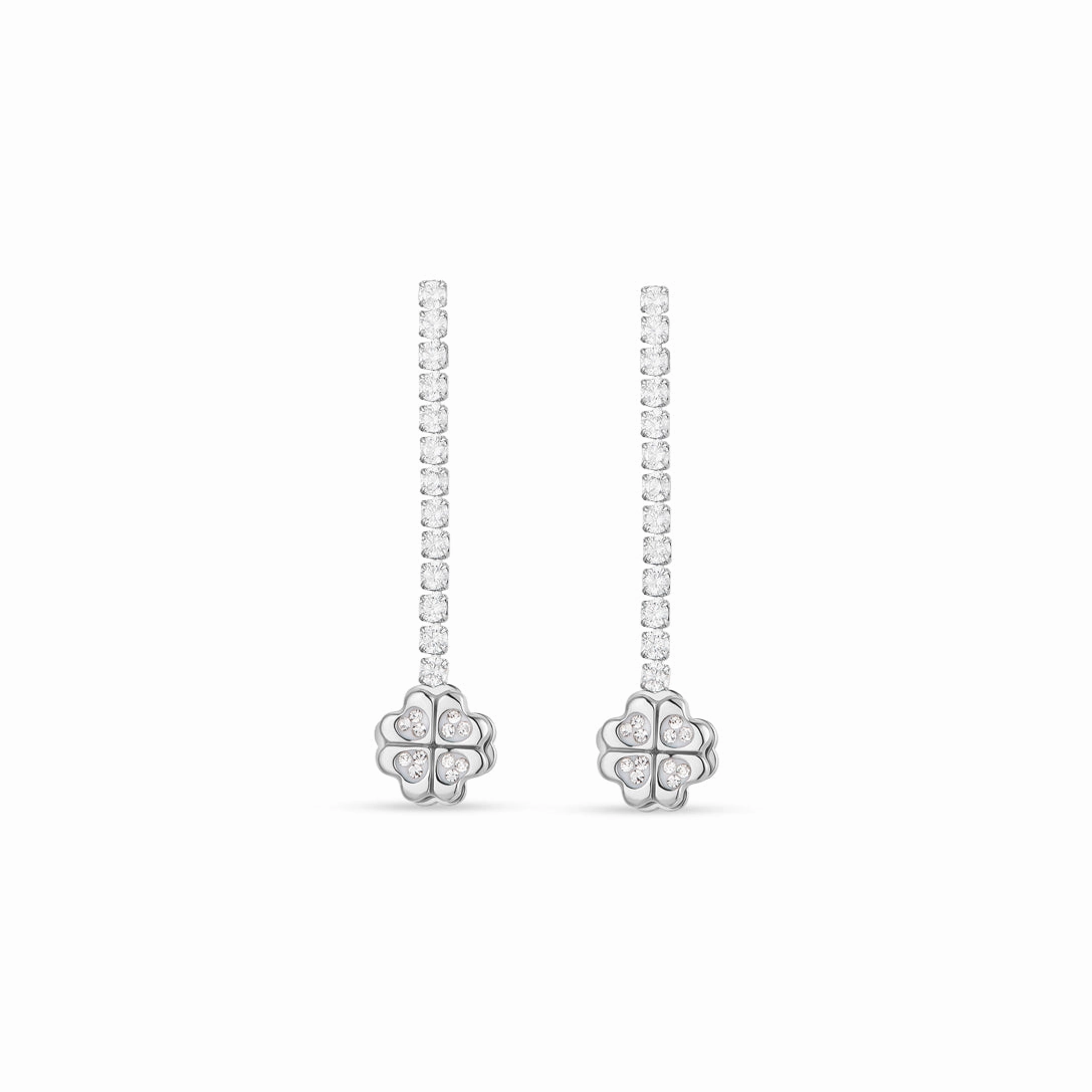 Luca Barra Ladies steel tennis earrings with rotating four-leaf clover 