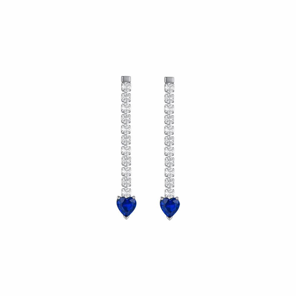 Luca Barra Ladies steel tennis earrings with white crystals and blue crystal hearts 