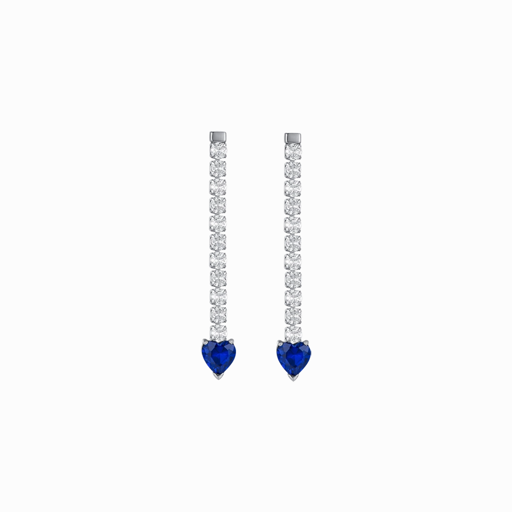 Luca Barra Ladies steel tennis earrings with white crystals and blue crystal hearts fashion-jewelry  