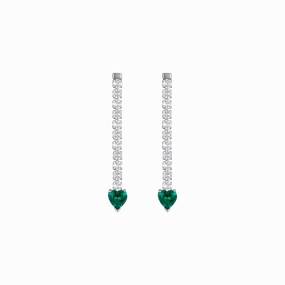 Luca Barra Ladies Steel Tennis Earrings with White Crystals and Green Crystal Hearts 